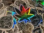 Holographic Decal cannabis weed pot custom artistic rasta 420 sticker
