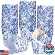 Whaline 200Pcs Blue and White Floral Cupcake Liners Chinoiserie Muffin Baking