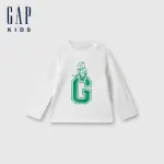 【GAP】兒童裝 LOGO純棉印花圓領長袖T恤-象牙白(642625)