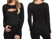 AFFLICTION Women's Long Sleeve Bodysuit SAINT EDITH Top Black Biker