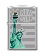 Zippo 3416, New York & Statue of Liberty, Satin Chrome Finish Lighter