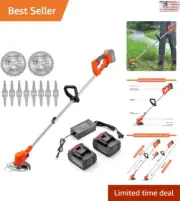 Wireless Weed Wacker Trimmer/Edger 21V Cordless 2 Batteries 10Pcs Metal Blades