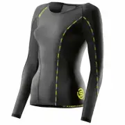 SKINS DNAMIC WOMENS COMPRESSION LONG SLEEVE TOP - BLACK / LIMONCELLO | BRAND NEW