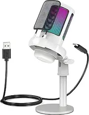 XVersion RGB Gaming Streaming Microphone for PC/PS5 with Volume Controlling, Pop Filter, Condensor Mic with Quick Mute, Podcast Microphone for Streaming - White