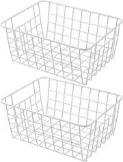 11" Upright Freezer Storage Baskets, White Wire Storage Bins Small Bakset