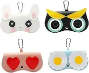 [Ipetboom] Cartoon Glasses Bag Set 4pcs Folding Glasses Case Squeeze Eyeglasses Pouch Organizers Hook for Car School