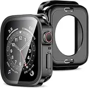 Amizee 2 in 1 Case [2-Pack] Compatible with Apple Watch Series 9 Series 8 Series 7 45mm with Built-in Screen Protector, Straight Edge Hard PC Full Body Protective Cover for iWatch 45mm, Black