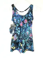 Bloch, Girl’s Tank Unitard, Blue Floral Size Large 12-14