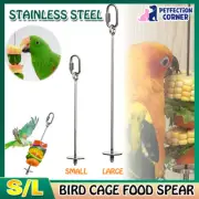 Stainless Steel Bird Cage Skewer Parrot Fruit Holder and Toy Spear