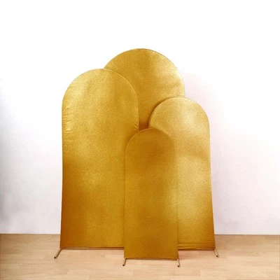 4 GOLD Metallic Fitted Spandex Round Top Arch STAND COVERS Set Party Events