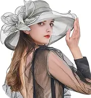BCDlily Women's Derby Church Dress Cloche Hat Bridal Wedding Fascinators Hats Tee Party Cute Flower Bucket Hats, C01-grey, One Size