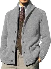 [Generic] Men Button Down Casual Cardigans Shawl Collar Sweater with Pockets Shawl Collar Buttons Knit Cardigan Sweater