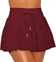 [Meow Meow Lace] Women's Pleated Skirt High Waisted Ruffle Tennis Skirts Sports Skater Running Skorts with Shorts Pockets
