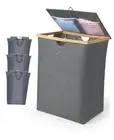 Laundry Hamper with Lid, Double Laundry Hamper with 3 Removable Bags, 2