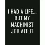 I HAD A LIFE BUT MY MACHINIST JOB ATE IT: RETIRED MACHINIST NOT MY PROBLEM ANYMORE - LINED JOURNAL - 120 PAGES - 8.5X11 INCHES, FUNNY RETIREMENT GIFT