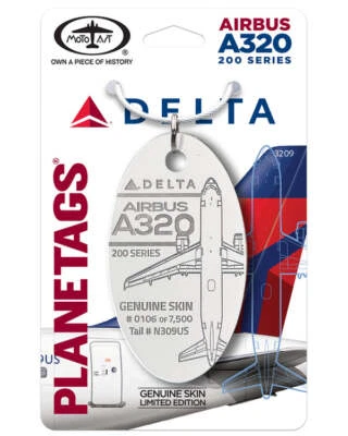 Delta Airlines Airbus A320-200 Tail #N309US Real Metal White Plane Skin Bag Tag