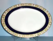 Mikasa Lily Moire Oval Serving Platter 15" Gold Scrolls AK048 NEW in Box