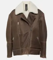 [Blancha] Blancha Shearling-trimmed leather jacket AU 12 brown