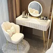 Stylish and Modern Vanity Desk Vanity Table Dressing Table Vanity Table with Lighted Mirror Makeup Dressing Table with 2 Drawers 3-Color Touch Screen Dimmable Mirror with Elegant Arm Chairs(Beige,100c