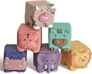 Infant Cognitive Toy Toddler Building Blocks Bath Toy 3D Embossed Animal Building Blocks Infant Cognitive Toy (Rubber)
