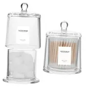 2 Pack Qtip Holder Thick Glass Apothecary Jars with Lid for Bathroom White