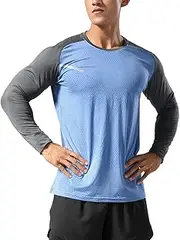 [Muscle Alive] Men's Running Shirts Sports Long Sleeve Athletic Tee Shirts Dry Fit Top