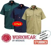 6 PACK - STUBBIES / RITEMATE MENS OPEN FRONT DRILL SHORT SLEEVE SHIRT - BW2300