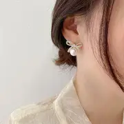 Faux Pearl Rhinestone Bow Earring 1 Pair - Gold - One Size