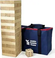 JacJoe All Pro Jumbo Wooden Tumble Tower Game with Dice and with Carrying Bag, Classic Stacking Games 54 Pcs Building Blocks for Indoor/Outdoor