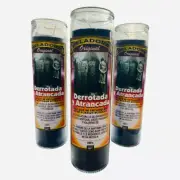3x Derrotada y Atrancada Veladora Negra, Defeated and stuck Black Fixed Candle.