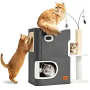 Cat House for Indoor Cats Adults Bed Tower with Scratching Post and Hideaway ...