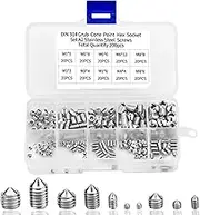 Grub Screws Mixed 200 Pcs A2 Stainless Steel Cone Point Screws M3 M4 M5 M6 M8 Metric Thread Socket Allen Key Grub Screw Set