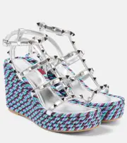 [Valentino Garavani] Valentino Garavani Rockstud leather espadrille wedges AU 5 silver