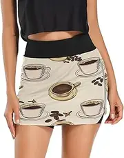 [RPLIFE] Coffee Cups Beige Summer Mini Skirt, Light Weight Skorts Women, Womens Athletic Shorts Summer