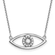 14k White Gold Medium Real Diamond Evil Eye Necklace