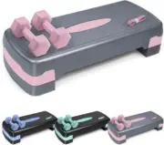 Aerobic Stepper Set with Dumbbells & Measuring Tape Adjustable Height 2 Level