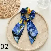 Print Bow Fabric Scrunchie (Various Designs) 02 - Yellow & Blue - One Size