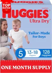 Ultra Dry Nappies Boys Size 5 (13-18Kg) 128 Count - One Month Supply