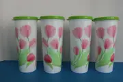 Tupperware RARE Springtime Pink TULIP 16 oz TUMBLER Set of 4 with Matching Seals
