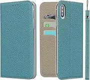 Cavor for iPhone X Case,iPhone Xs Case,[Litchi Leather] [RFID Blocking Card Holder] Flip Magnetic Wallet Case Cover with Kickstand Feature(5.8") -Light Blue