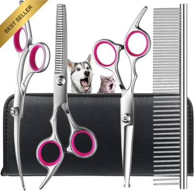 Professional Dog Grooming Scissors Kit, Titanium Coated with Safety Round Tips