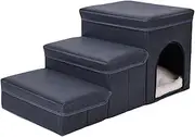 Dog Stairs - Washable 3-Step Dog Bed, Foldable Dogy Steps Pet Stairs | Portable Indoor Pet Step Stairs With Pet Toy Storage Box, Lightweight Non-Slip Dog Steps And Dog Ramp For Older Dogs
