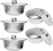 Totority 5Pcs Thickened Aluminum Foil Pots with Lids Food Containers for Outdoor Camping BBQ Picnics Durable and Stackable Baking Pans for Heating Food