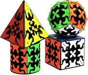 Gear Cube Set, 4-Piece Gear Puzzle Cube Bundle: Pyraminx, 3x3, Cylindrical, Ball Cubes for Kids & Adults