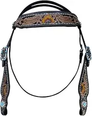 Majestic Ally Hand-Tooled Designer Padded Leather Horse Browband Headstall Breastcollar Set, Browband Headstall, Breastcollar