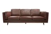 3 Seater Faux Sofa Brown Lounge Set for Living Room Couch with Wooden Frame