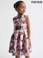 Reiss Pink Print Emily Scuba Floral Printed Dress (D43726) | $110