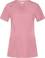 [B-well] Justina Tunics Women's Care Tunics Elderly Care Women's Tunic Women's Work Wear Short Sleeve V-Neck Anti-Wrinkle with Elastane