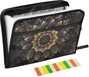 PDZRMY Black Gold Foral Mandala Expanding Filing Folder, 13 Pockets Expandable Document Organizer Folder with Zipper Closure for Home Office A4 Letter Size Paper Document