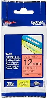 Brother TZe431 Labelling Tape, 12 mm x 8 Meter, Black on Red Tape